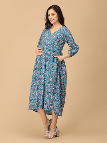Image of The Mom Store Maternity and Nursing Dress | Pre and Post Pregnancy Dress for Womens | Zipper /Button Opening | Causal Wear | Trendy Stylish Causal Dresses for New Moms