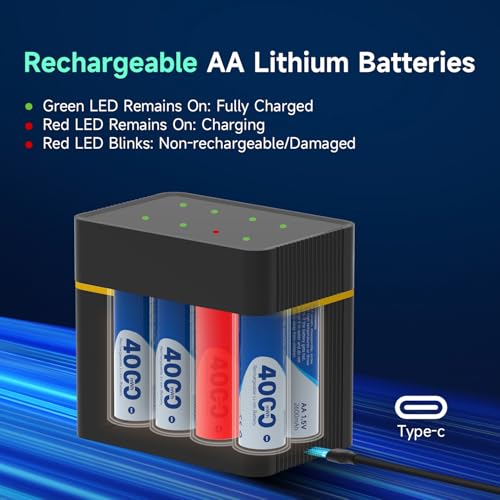Image of 1.5V Rechargeable AA Batteries 8-Pack with Smart Charger, 4000mWh High Capacity Lithium AA Battery, Constant 1.5V Output for Blink Camera, Xbox Controller, 2000+ Cycles, Li-ion Double A