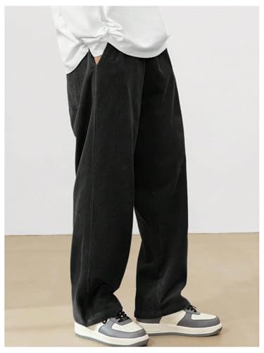 Image of AVANOVA Men's Black Front Tie Loose Fit Corduroy Baggy Long Slacks Chino Pants with Slant Pocket Simple Casual Trousers, Going Out (Code Pant 186)