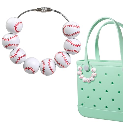 Sports Charms for Bogg Bag, Wooden Beads Accessories Charm for Simply Southern Beach Bag, Beach Tote Bag Charms for Men Women,Baseball