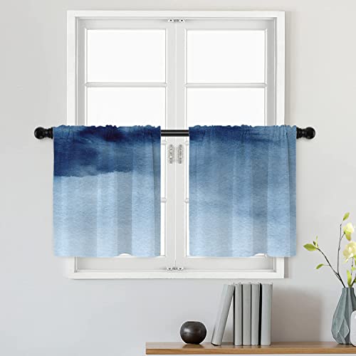 Batmerry Cortinas opacas de poliéster multicapa para tratamiento de ventanas y cocina, color azul degradado, para sala de estar/baño, 2 unidades de 66 x 61 cm