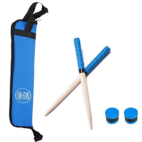 億騰 太鼓の達人対応 マイバチ&収納ケースセット アーケードで大活躍 木製 先尖型 ロール用 予備グリップテープ2個付き 5色選べる (ブルー)