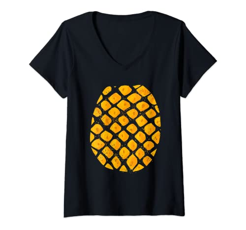Mujer Cuerpo de disfraz de piña fresca para Halloween | Regalo divertido de bricolaje perezoso Camiseta Cuello V