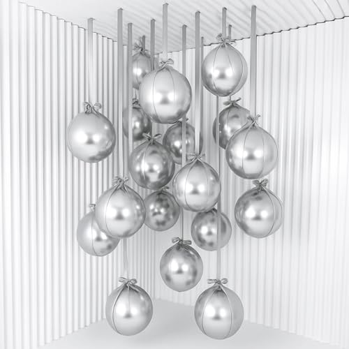 Image of 14 Pcs Silver Round Foil Balloons 22 /15 /10 4D Ball Balloons Metallic Silver Balloon Ornament Mylar Balloon Chrome for Graduation Birthday Wedding Anniversary New Year Disco Party Decorations