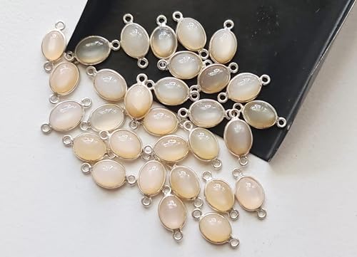 Conectores ovalados lisos de piedra lunar natural con doble bucle y plata 2