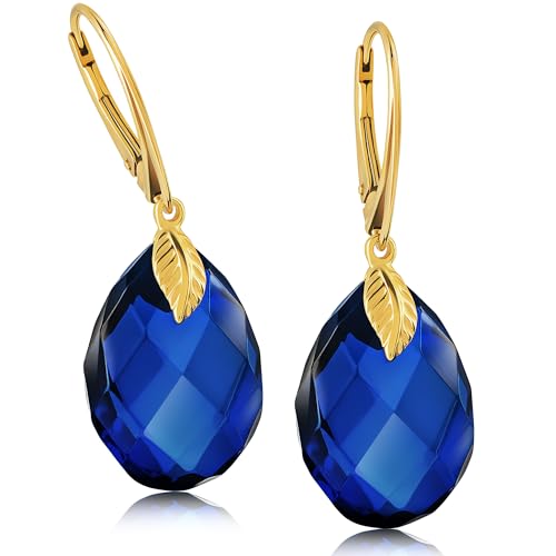 Amber By Mazukna - Pendientes De Gota De Ámbar Azul, Azul Oscuro, Joyas De Piedras Preciosas Colgantes Para Mujer, Con Cierre Ag925 De Plata Chapada En Oro, 45 X 15 Mm, 5,5 G, Plata De Ley Amber By Mazukna - Pendientes De Gota De Ámbar Azul, Azul Oscuro, Joyas De Piedras Preciosas Colgantes Para Mujer, Con Cierre Ag925 De Plata Chapada En Oro, 45 X 15 Mm, 5,5 G, Plata De Ley
