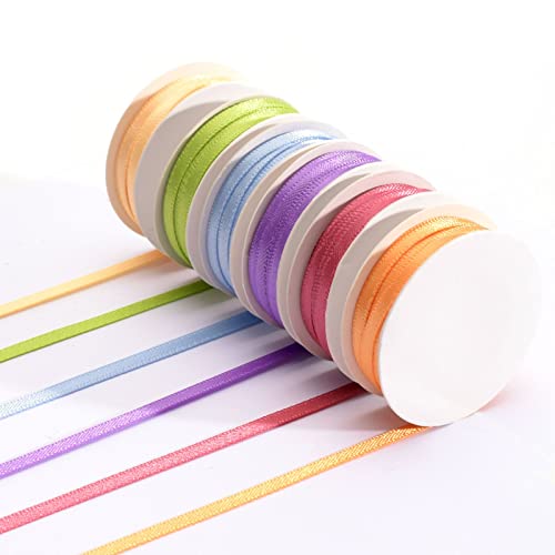 Vaessen Creative Set de Cinta Satinada, Primavera, Una Mezcla de 6 Colores, 3mm 2m, Doble Cara Brillante para Pascua, Hacer Tarjetas, Scrapbooks, Envoltorio de Regalos y más Manualidades de Papel