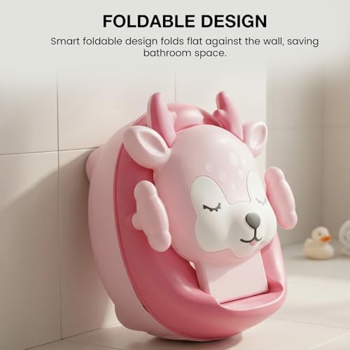 Image of Baybee Deer Baby Potty Seat for Kids 2 to 5 Years with Back Support | Foldable Toilet Seat with Removable Drawer & Cleaning Brush | Premium Potty Training seat | Kids Toilet Chair Boys Girls (Pink)