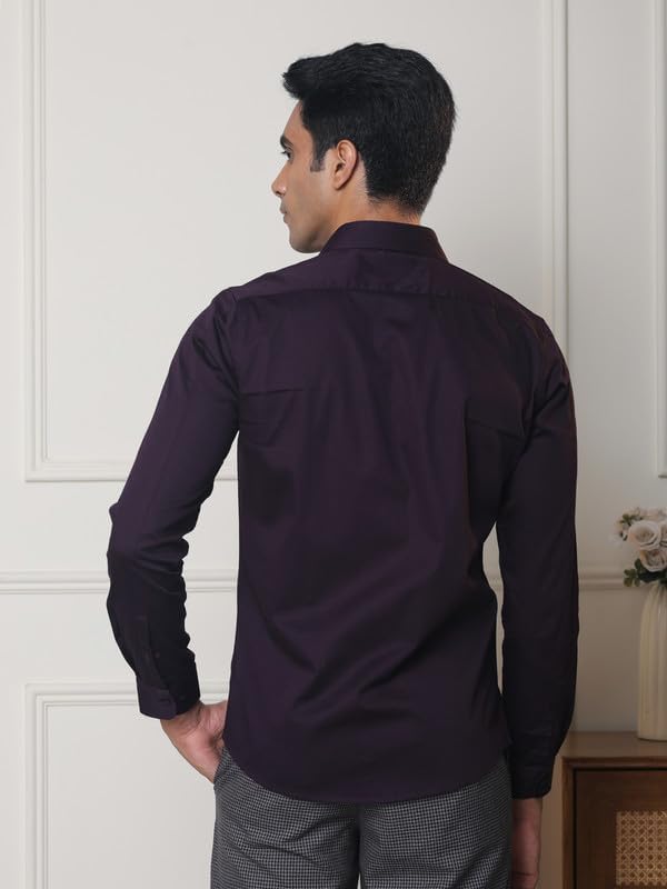 Image of SUBTRACT Men's Slim Fit Solid Spread Collar Cotton Satin Evening Shirt | Stylish Men's Wear Shirt for Office or Party