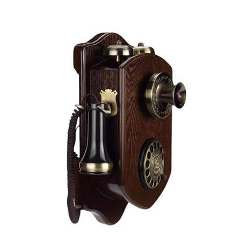 DAEOIBHJR Retro Rotatorio Teléfono Teléfono De Dial Giratorio Vintage Teléfonos Fijos De Pared De Madera Antiguos con Timbre Mecánico para Hogar Oficina