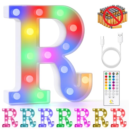 mooncow Rechargeable Light Up Letters,Colorful Marquee Letters with Remote,Gift Wrap Gifts,Bedroom Home Bar Party Decor (R)