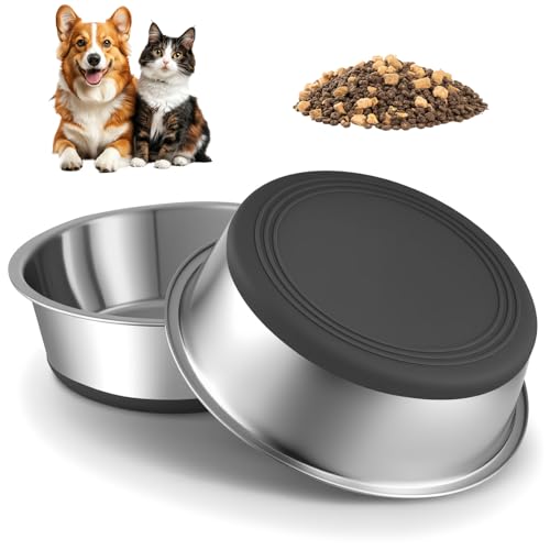 Dulynva 2pcs Ciotole per Cani in Acciaio Inossidabile 900 ml Base Antiscivolo in Gomma Siliconica, Ciotole Cane per Cani di taglia piccola, Media e Grande
