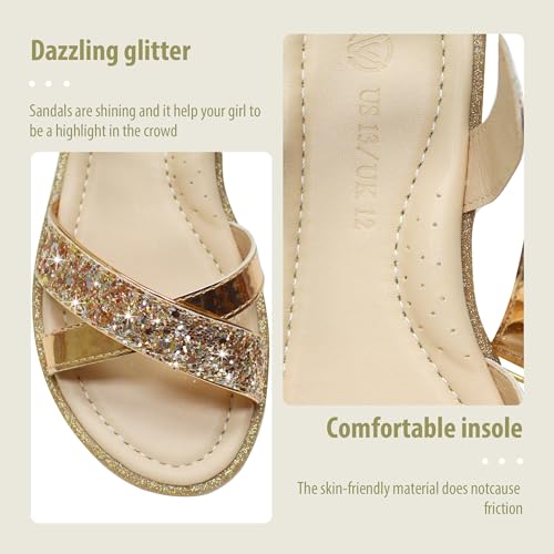 LseLom Girls Sandals Cute Open Toe Sandals Glitter Party Wedding Princess Summer Flats4