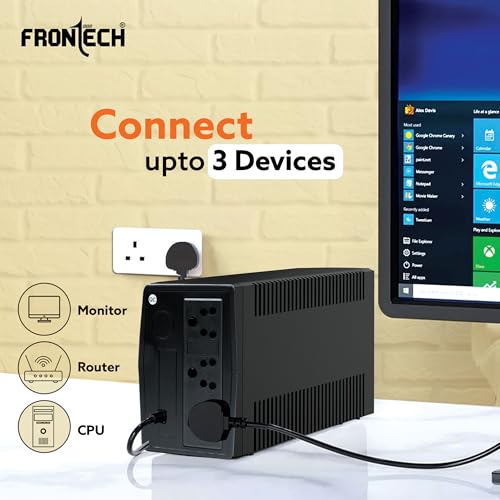 Image of FRONTECH UPS - 1KVA /600W Simulated Sine Wave | 12V /7Ah x 2 Lead-Acid Batteries - Reliable Power Protection| LED Indicator | Power Backup & Protection | Desktop (2570 - Black)