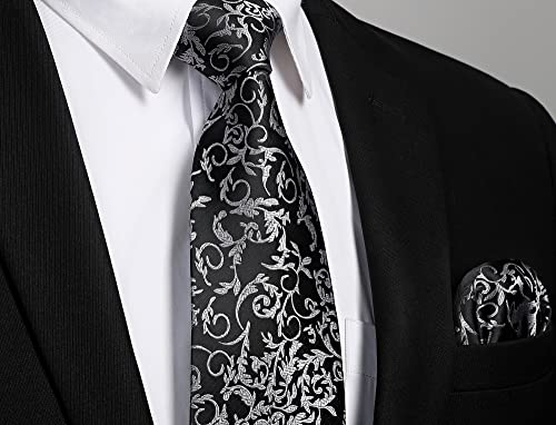 Image of Enlision Ties for Men Floral Tie Handkerchief Cufflinks Set Formal Flower Classic Mens Necktie & Pocket Square Wedding
