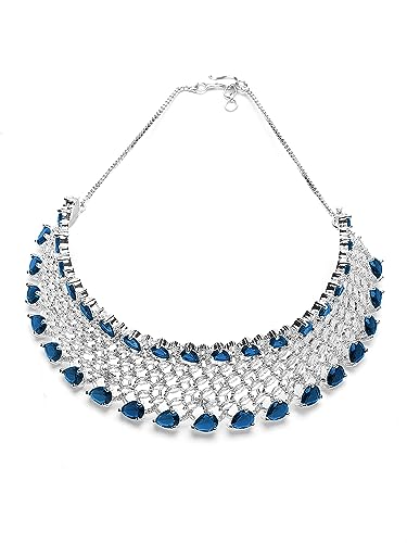 Image of Karatcart Light Green American Diamond Silver Plated Choker Necklace Set for Women
