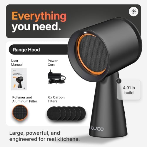 TUCO Portable Range Hood, Countertop Kitchen Exhaust Fan with 3 Speeds, 5-Layer Filter, Powerful Smoke Removal, Low Noise, Oil Cup, Air Purifier for Apartments, Dorms & Indoor BBQ Smokeless – Black — view 8