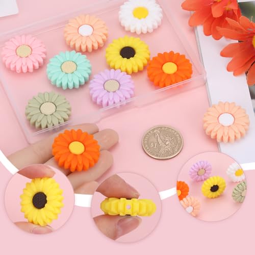SUNNYCLUE 1 BOX 16PCS Flower Silicone Beads Daisy Focal Silicone Beads Cute Rose Chunky Rubber Loose Spacer Double Sided Bead Bulk for Beaded Pens Keychain Making Kit Valentine's Day Bracelet Craft - Image 3