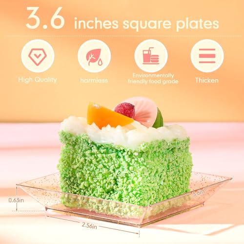 Zhehao Gold Clear 3.6" Plastic Dessert Plates 100PCs for Cake Parties Weddings