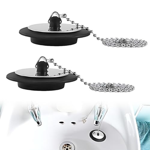 Vasca da Bagno Tappo per lavello, 2 Pezzi Tappi di Scarico Tappi per Lavello con Catena da 40cm, Tappo Universale Scarico lavandino, Tappi in Gomma per Lavelli,Vasche da Bagno e Cucine