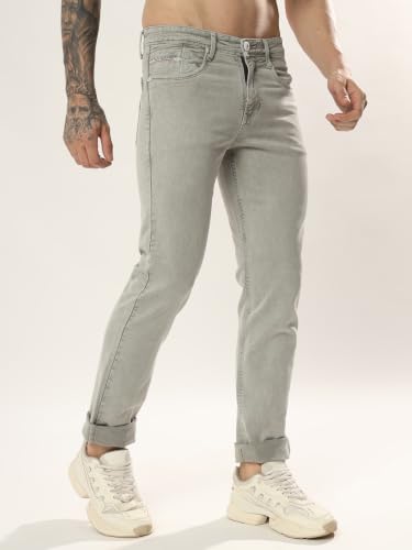 Image of Cotton Comfort Fit Jeans for Men | Full-Length Solid Denim Pants with Button Closure, Embroidered Design, Mid-Rise Casual Trousers for Daily | Classic Jeans for Office Bottoms (DI-249)