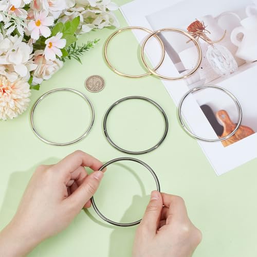 Image of PH PandaHall 6pcs Round Bag Handles 3 Colors Metal Purse Handles 3.3 inch Ring Handbag Handle Decorative Ring Purse Handle Replacement for DIY Handmade Woven Bags Purses Handbags Totes Making