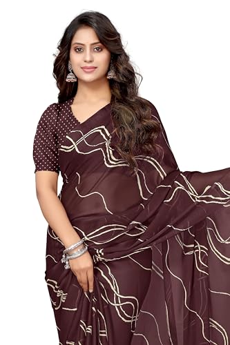 Image of MIRCHI FASHION Saree for Woman Chiffon Georgette Geometric Printed | Lightweight Farewell and Women's Office Sari with Blouse Piece