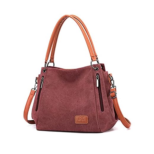 NICOLE & DORIS Bolsa de ombro feminina de lona com zíper bolsa transversal feminina para trabalho, sapata, uso diário, Café roxo, Large