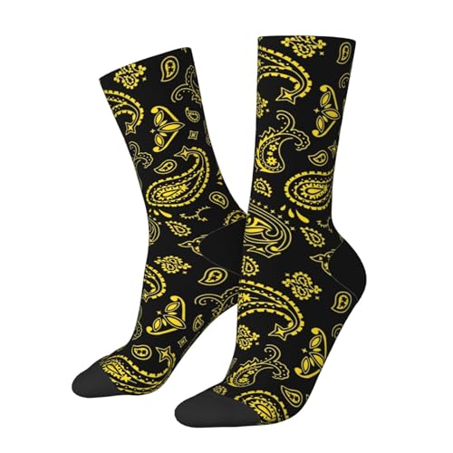 Yellow On Black Paisley Socks For Women Men Soft Novelty Crew Socks Athletic Socks Funny Crazy Dress Socks