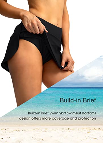 Soothfeel Saia de natação feminina com bolsos com zíper, cintura alta, controle de barriga, calcinha