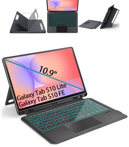 Image of for Samsung Galaxy Tab S10 FE | S10 Lite Keyboard Case 10.9 inch, S Pen Holder, 7 Color Backlit Keyboard with Trackpad, Detachable Cover with Adjustable Viewing Angle Stand for Tablet S9 FE | S9