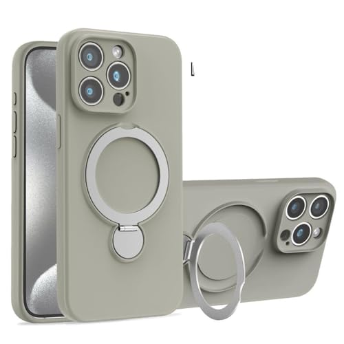 Coque silicone iPhone 13 gris avec support magnetique invisible pour charge sans fil Magsafe