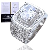 Halukakah Anillo para Hombre con Moissanita D4,0 ct Plata de Ley 925 Baño de Platino con Certificado,Diamantes de Laboratorio Corte Redondo Llamativo Engaste Garras,para Esposo,Novio,Compromisos,Bodas