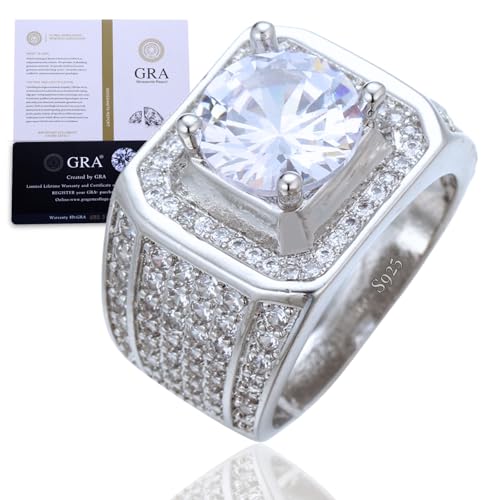 Halukakah Bague pour Homme Moissanite D4,0ct Argent 925 Plaqué Platine avec Certificat,Audacieuse Sertie Griffes Diamant de Laboratoire en Ronde,Taille...