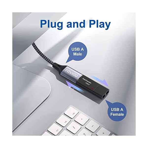 RAVIAD USB 2.0 Verlängerung Kabel 2M, USB Verlängerungskabel USB A Stecker auf A Buchse Nylon USB Kabel Verlängerung… – Bild 3