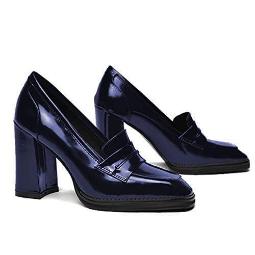 Image of FOWT Dressy High Block Heels Loafers for Women Classical Square Toe Pumps Comfortable Slip On Walking Shoes School Uniform Goth Oxfords US Size 4-16 M