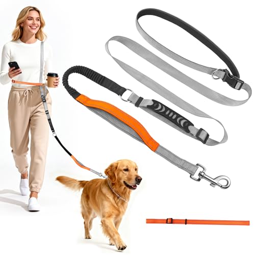 X XBEN 4-in-1 Freihandleine Joggingleine Hundeleine für Große Mittelgroße Hunde, Freihändige Hundeleine mit Hilfsgurt, Bequeme Doppelgriffe und Bauchgurt, Verstellbar (0,8-2,2M), Reduzieren Müdigkeit