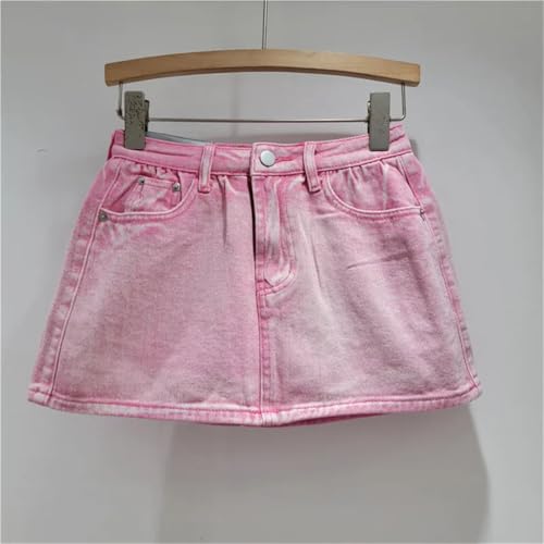 Women’S Denim Skirts Slim Washed Solid Color A-Line High Waist Minimalist Casual Short Skirt with Pockets4