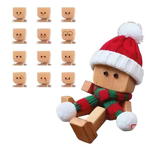 tuwiwol Wackelnder Holzmann, wackelfigur Auto mit 12 magnetischen...