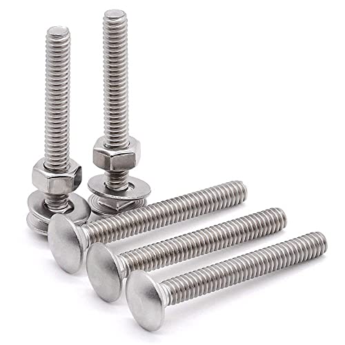 Image of Rely⇒VP INDUSTRIES (Combo Set-10 Pcs) 1 /4 inchx1.5 inch inch Stainless Steel Carriage Bolts Round Head, Square Neck with Nut+Washer for Furniture, Door Fittings, Joining Wood Boards, Cabinets, Chairs & Beds