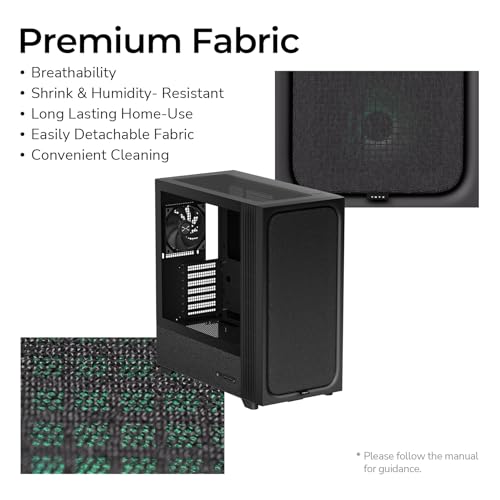 Image of TRYX FLOVA Black ATX Mid-Tower PC Case, Modern Fabric Lifestyle Design | Breathable fabric design with tempered glass, 3-speed cross-flow cooling, 360mm radiator support, USB-C 3.2 Gen 2x2 I /O