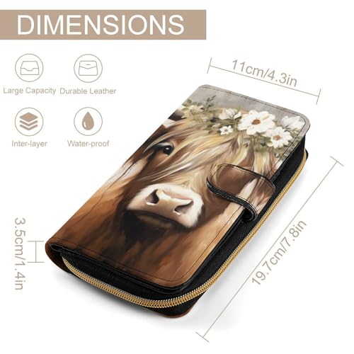 Little Highland Cow Print Long Wallet for Men Women, PU Leather Large Travel Long Purse Clutch with Zipper2