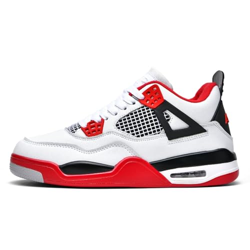 Zapatillas de skate para hombre y mujer Air 4 clásicas retro, zapatillas de baloncesto para niños, zapatillas casuales ligeras antideslizantes para skate, trabajo, carrera, caminata, blanco y rojo