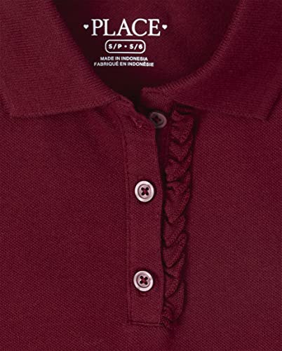 The Children's Place Girls Short Sleeve Ruffle Pique Polo,Rubine 2 Pack,L (10/12)3