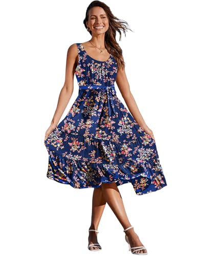 Image of YESNO Women's Summer Casual Sleeveless Midi Dresses Boho Floral Tiered Sundresses with Pockets EMV