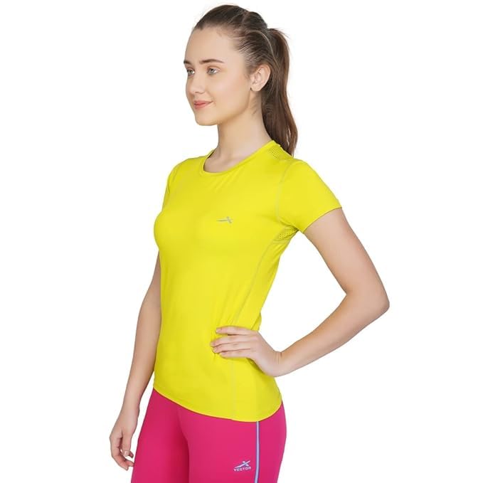 ogt-136 indoor/outdoor sports tshirt girls women solid 4-way stretch poly lycra round neck half sleeves t-shirt with compression mesh on back for gym yoga traning cycling