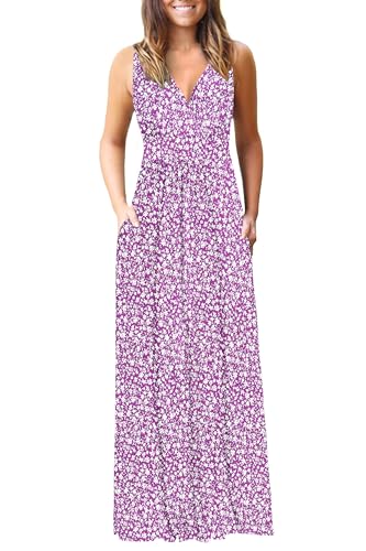 Image of AUSELILY Maxi Dresses for Women Summer Casual Sleeveless V Neck Wrap Dress | Sleeveless Long maxi dress with wrap V neck & side pockets, for formal cocktail, beach & casual daily wear