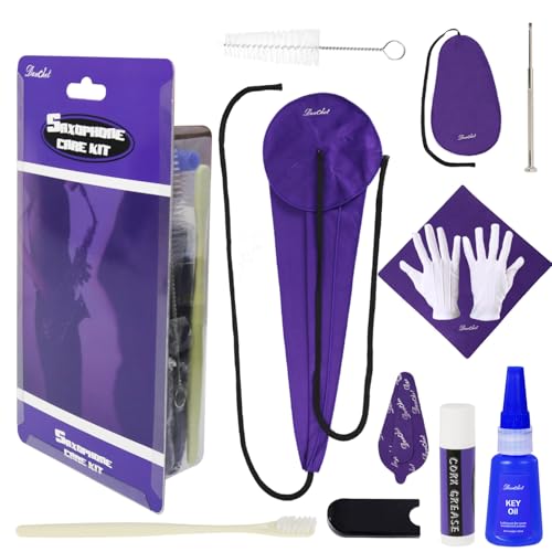 Saxophone Cleaning Kit, Alto Saxophone Maintenance Cleaning Kit with Key Oil, Cork Grease, Cotton Swabs, Cleaning Cloth, Thumb Rest, Mouthpiece Brush, Etc.