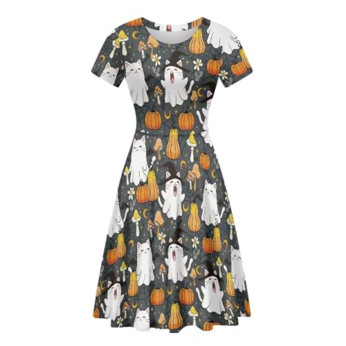 Image of POLERO Sunflower Dress for Women Floral Summer Dresses Short Sleeve Casual Sundresses Midi Dresses