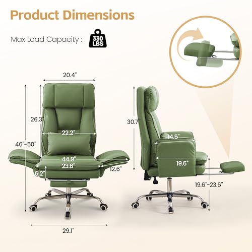 Image of Big and Tall Office Chair, Footrest & Flip Armrest for Pets, PU Green